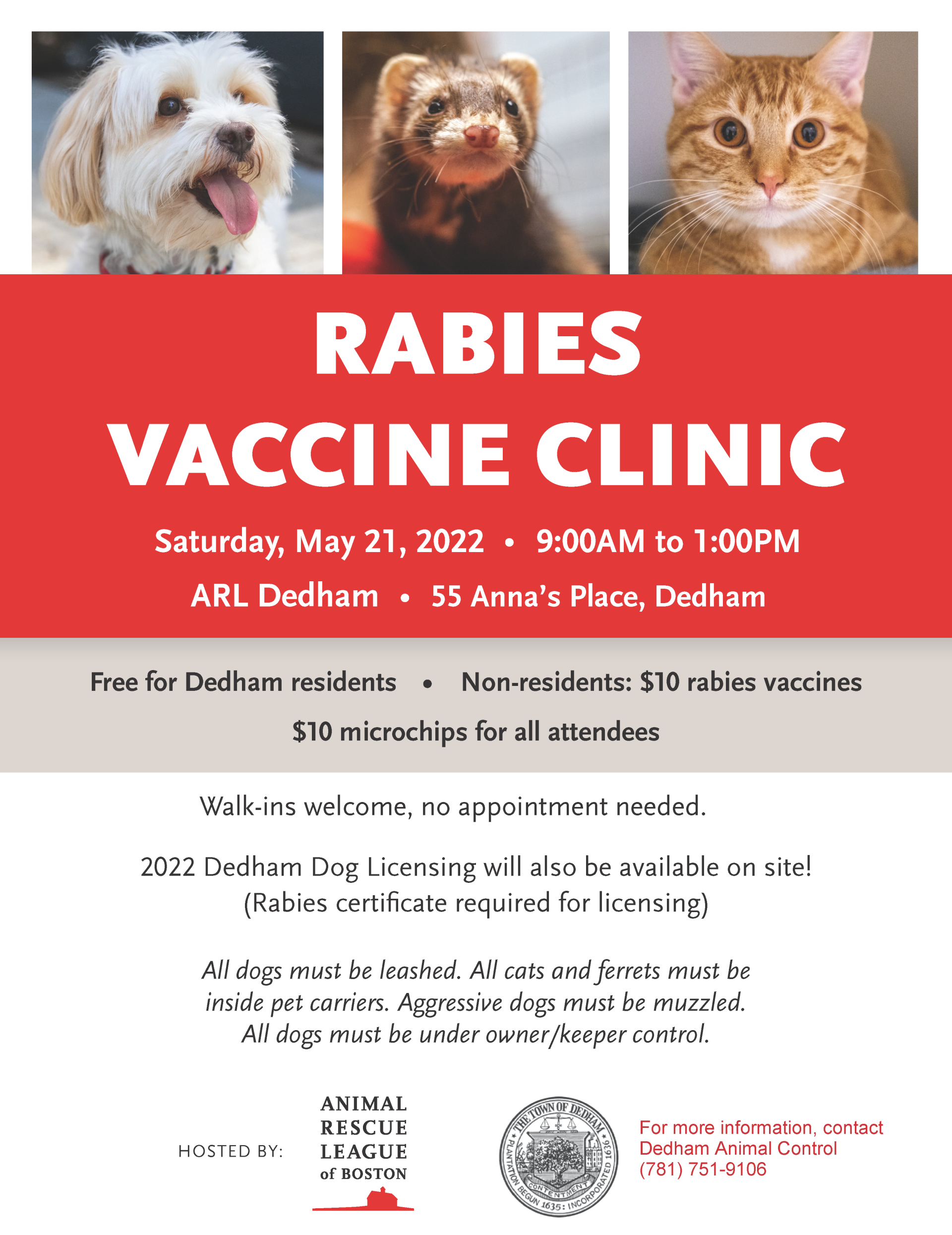 Rabies Clinic Dedham flyer May 2022