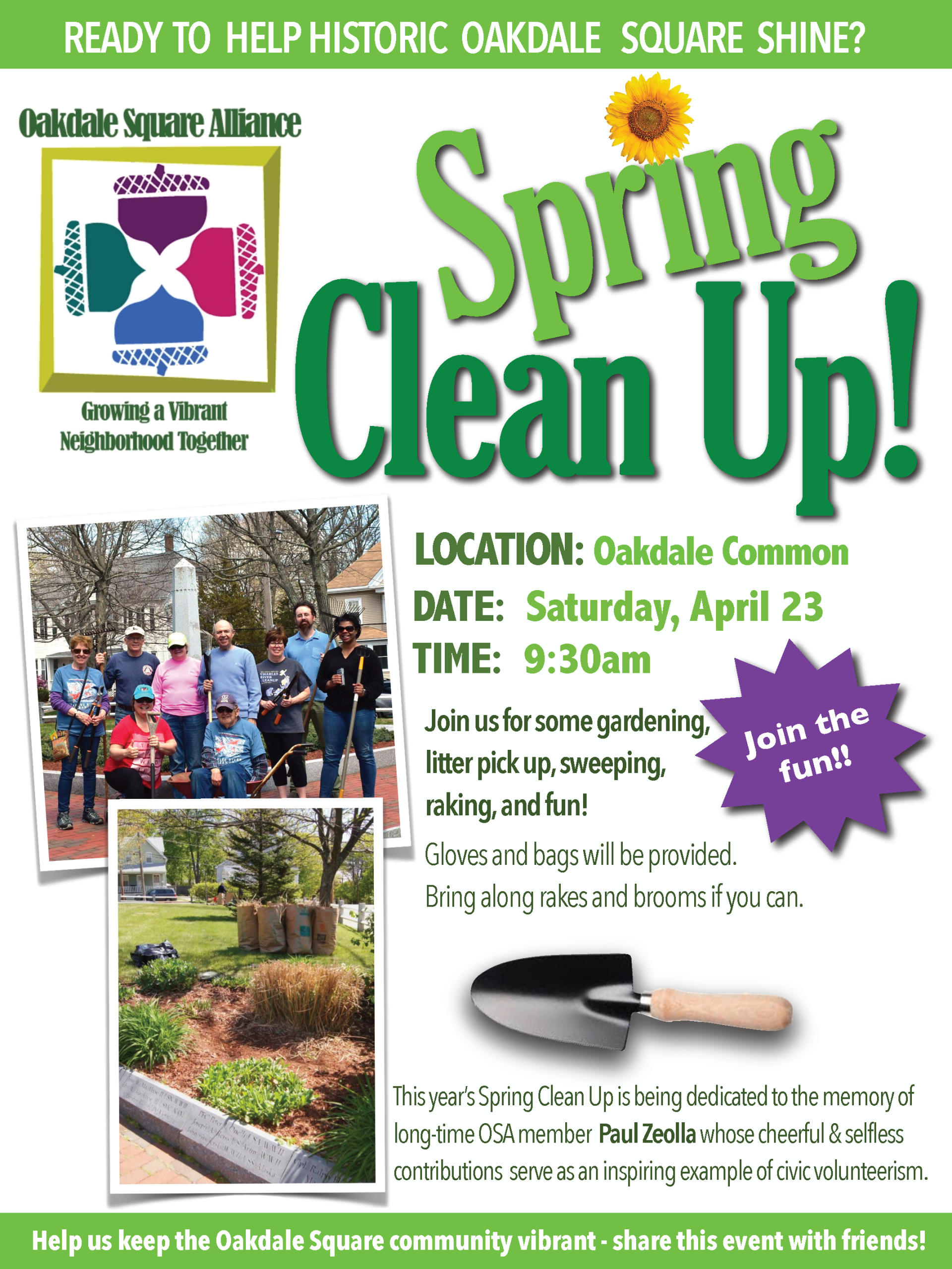 2022 Oakdale Square Alliance Spring Clean Up flyer