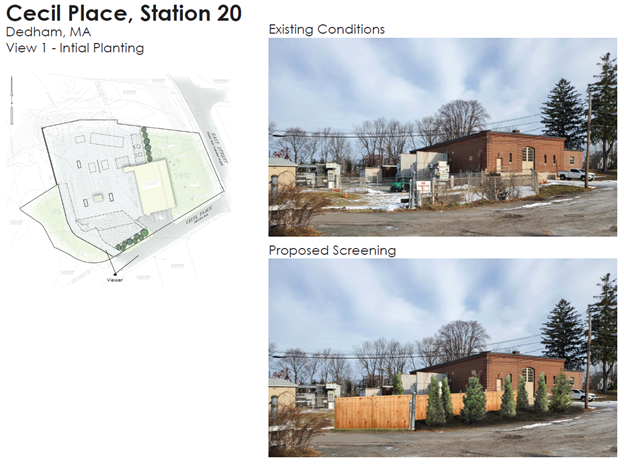 site plan and two photos of building exterior