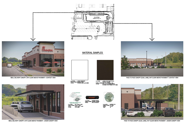 Chick Fil A site plan and renderings of drive thru improvements